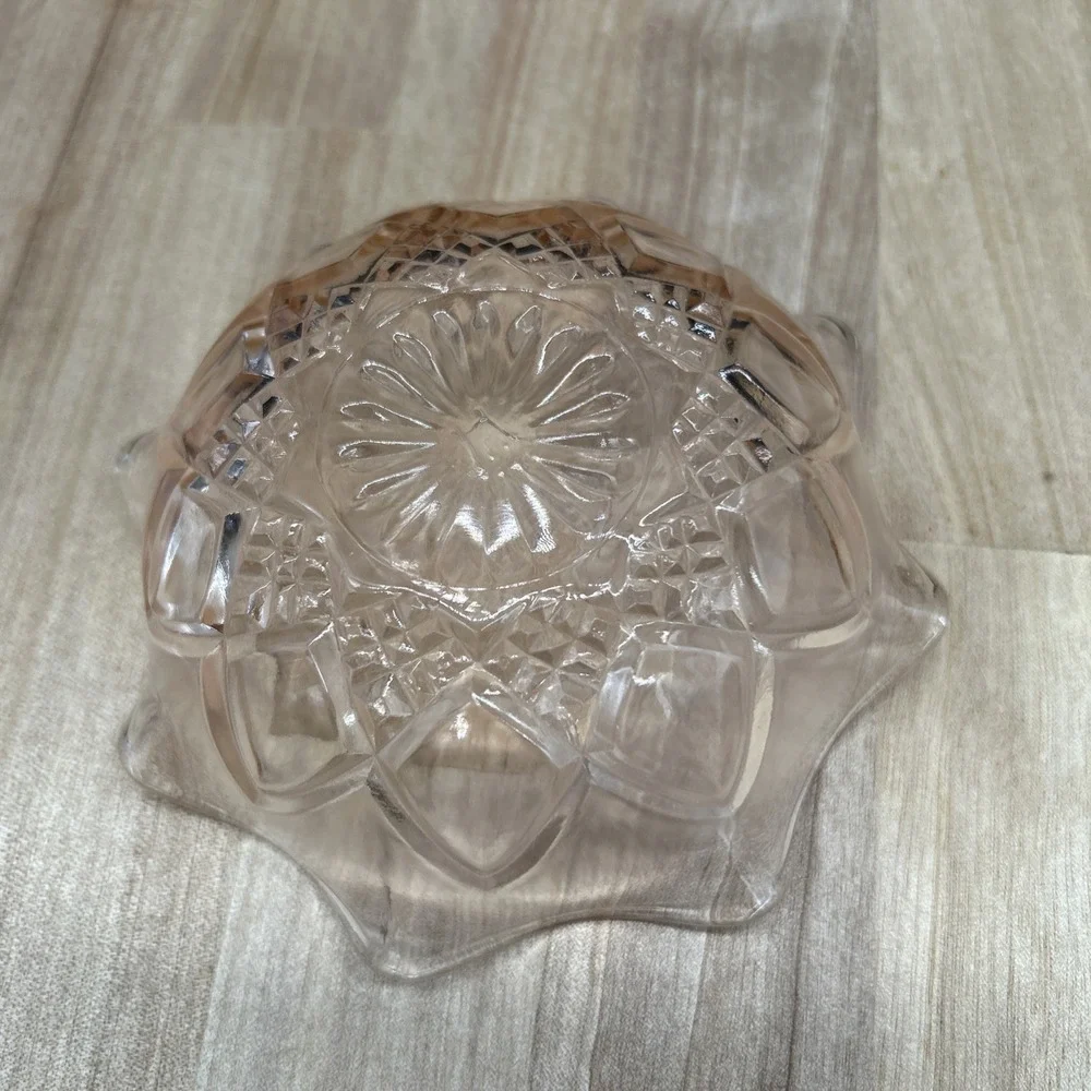 VTG Pink 5 Inch Glass Bowl. Hand Cut Base With Smooth Fluted Edges. Mint.